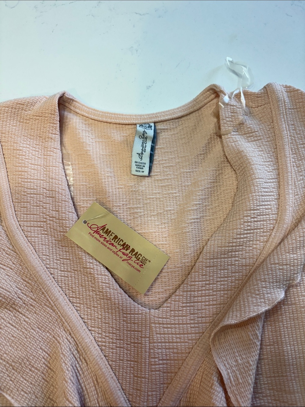 American Rag Blush Pink Ruffle Wrap Blouse - Picture 2 of 3